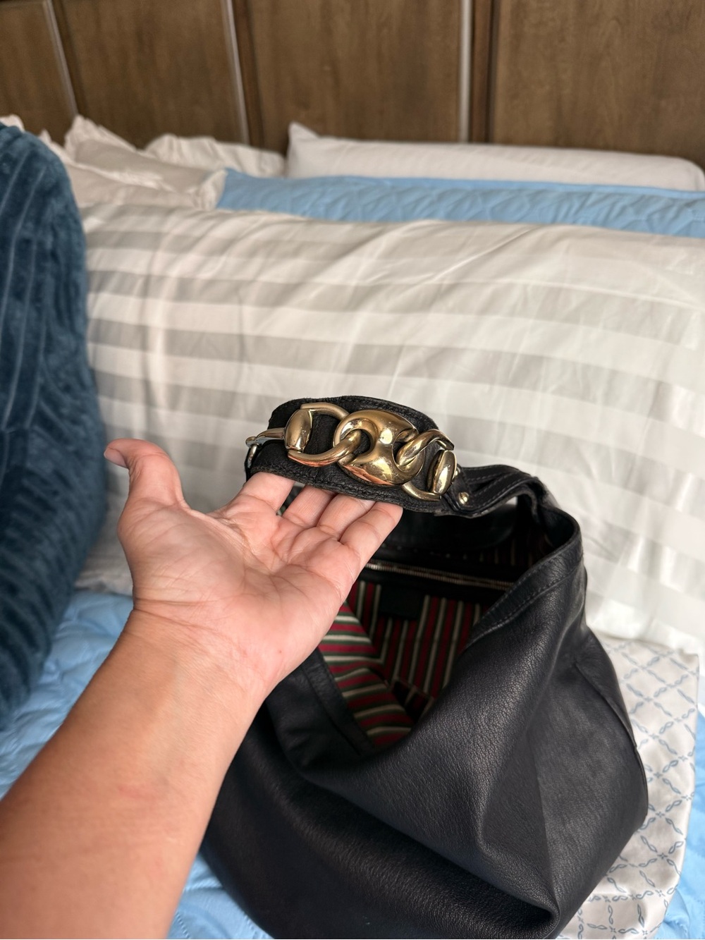 Gucci Black Leather Hobo with Chunky Gold Chain